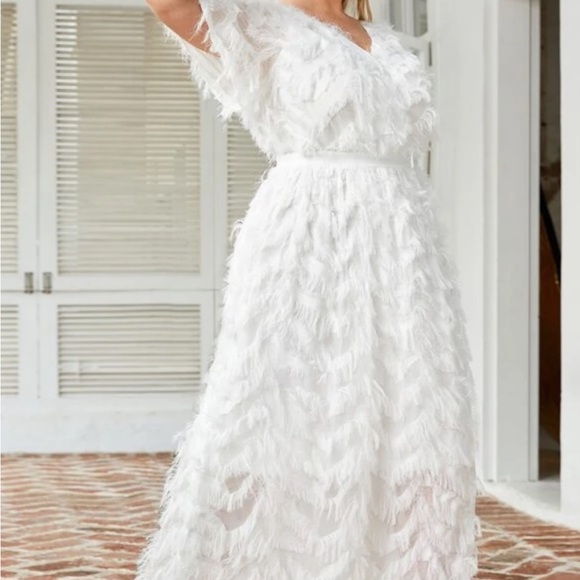 White Feathery Maxi Dress - Picture 3 of 11